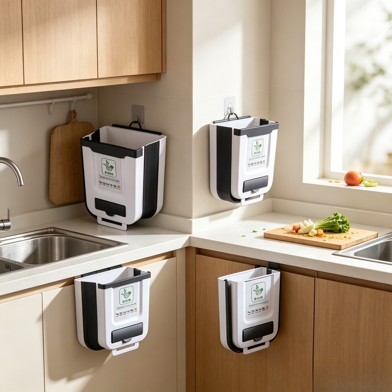 Compost Bin Countertop - Wall‑Mounted Slim Collapsible 10L Plastic Trash