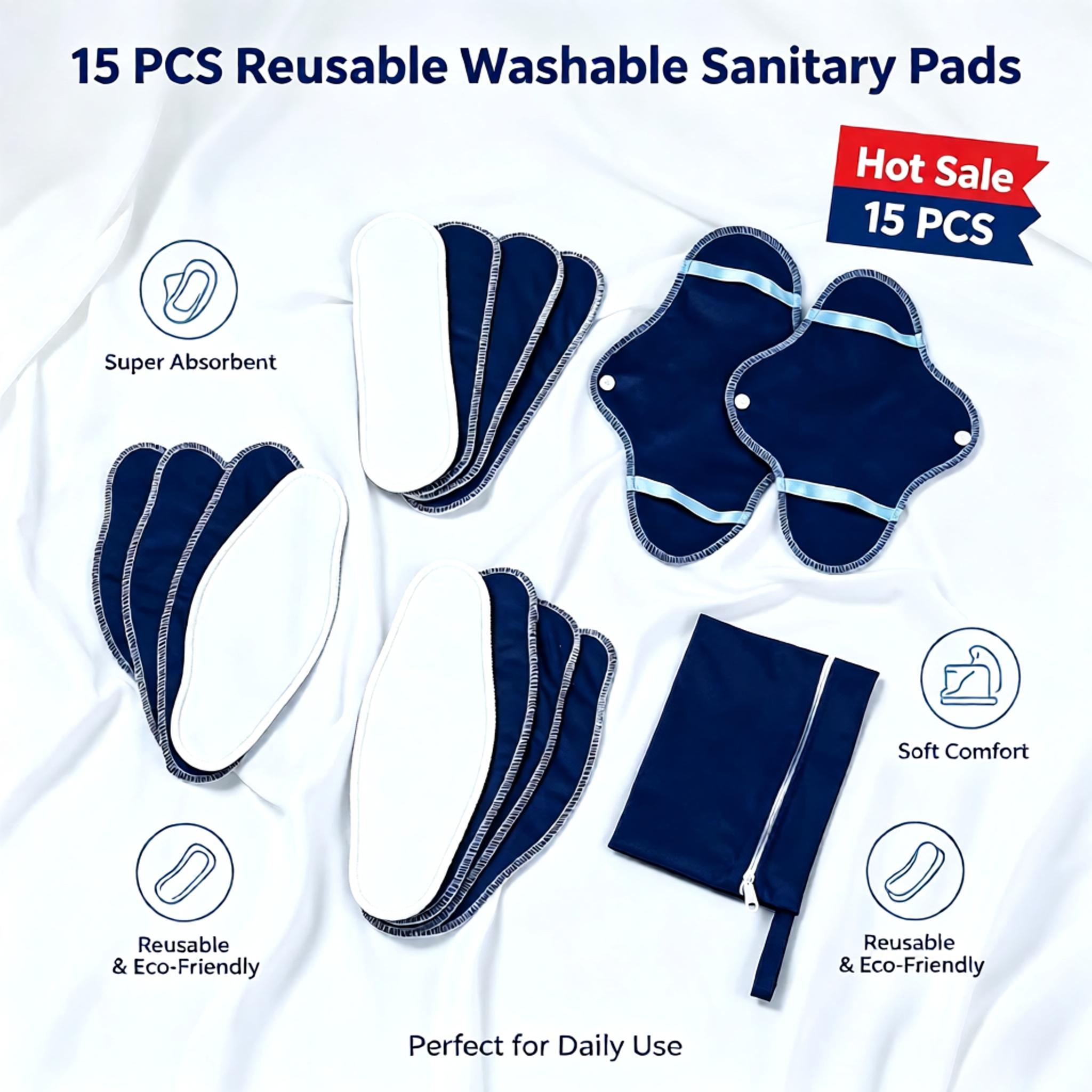 Cloth Pad Reusable - 15Pc Reusable Washable Cloth Sanitary Pads