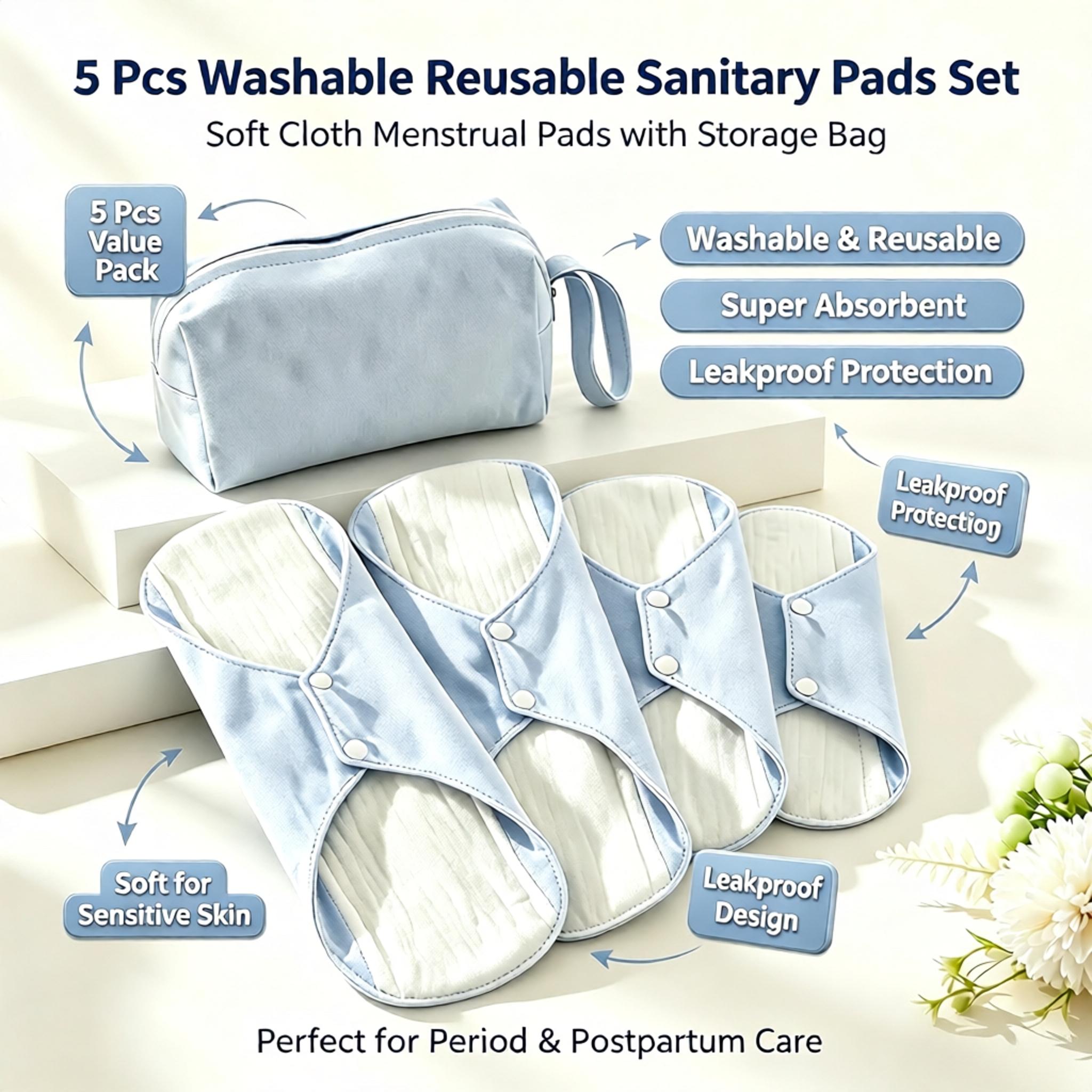 Cloth Pad Reusable - Reusable Washable Cotton Cloth Menstrual Pads