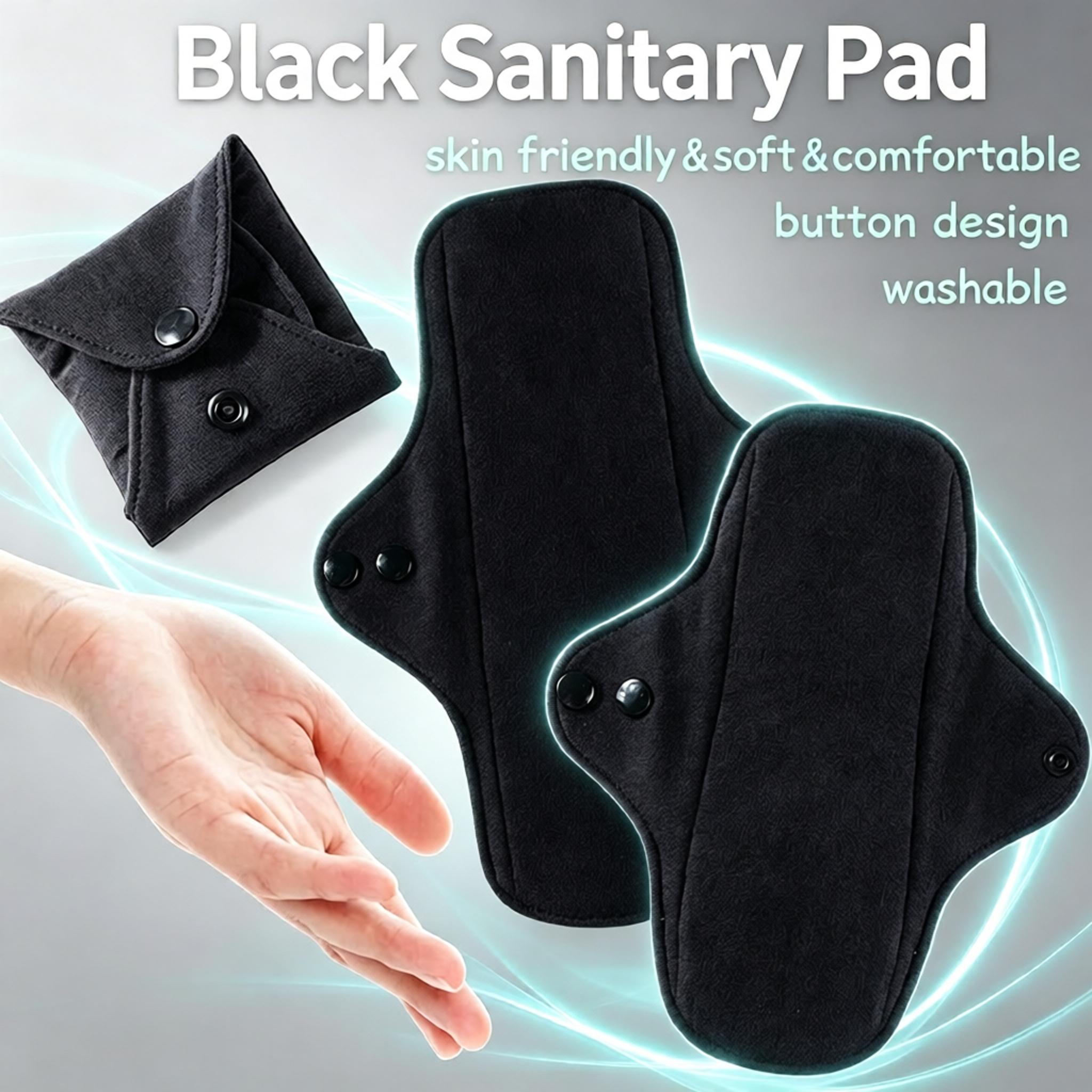 Cloth Pad Reusable - 5Pcs Set Washable Black Pure Cotton